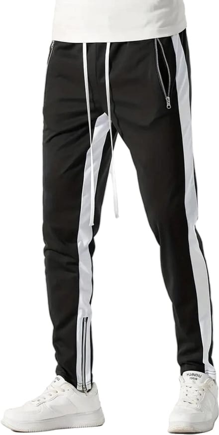 Casual Heren Trainingsbroek - Aansluitend - Slim Fit - Rits - Zwart - Wit