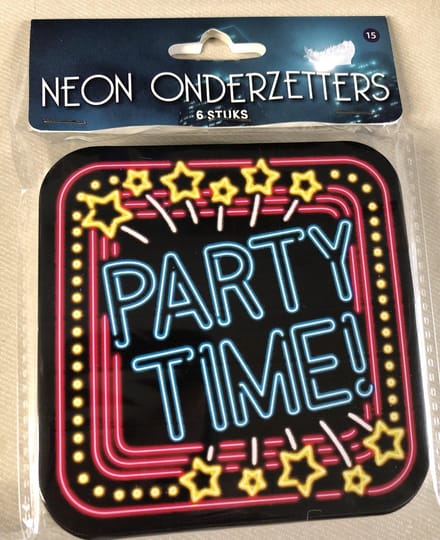Neon glas onderzetters - Party time - 6 stuks