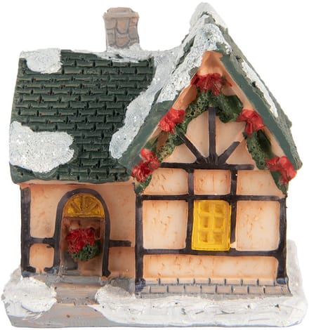Clayre & Eef Decoratie Huis met LED 6x5x6 cm Oranje Kunststof
