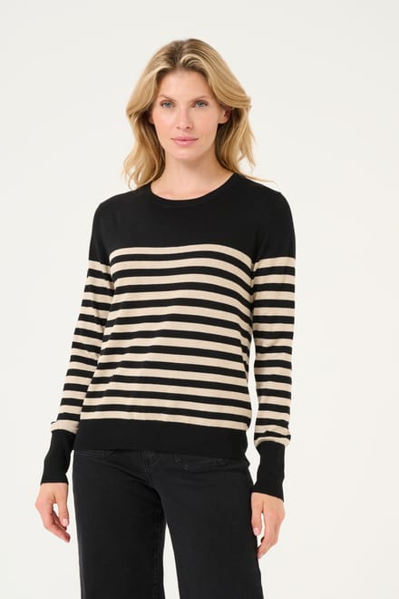 Kaffe Trui Kalizza Striped Knit Pullover 10509065 106347 Black/feather Gray Dames Maat - XS