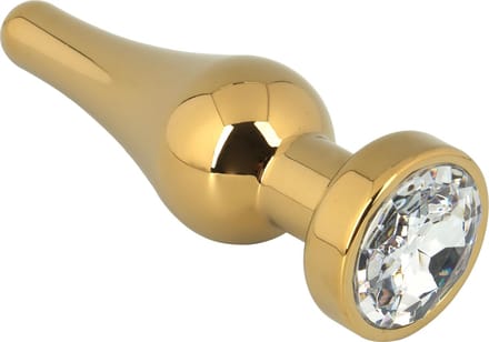 Banoch - Buttplug Lacrima Gold Clear Small - Metalen buttplug - Diamant steen - doorzichtig