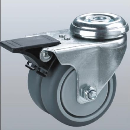Dubbel zwenkwiel geremd met centraal gat - 75mm - 150kg