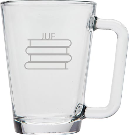 Gegraveerde theeglas 26cl Juf met boeken