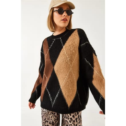 Oversized Diamond Geprinte Trui