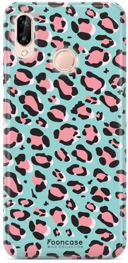 Fooncase Hoesje Geschikt voor Huawei P20 Lite - Shockproof Case - Back Cover / Soft Case - Luipaard / Leopard print / Blauw