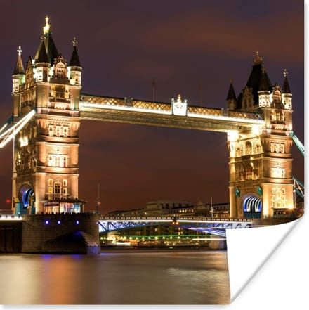 Poster Londen - Nacht - Brug - 30x30 cm