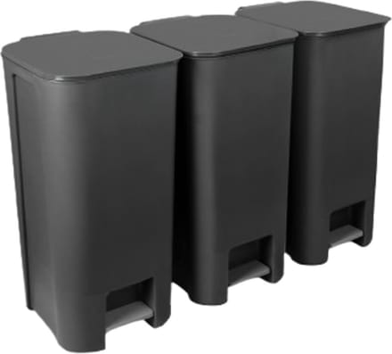 Practic - Set van 3 afvalbakken - 3x40l - pedaalemmer - Grafiet