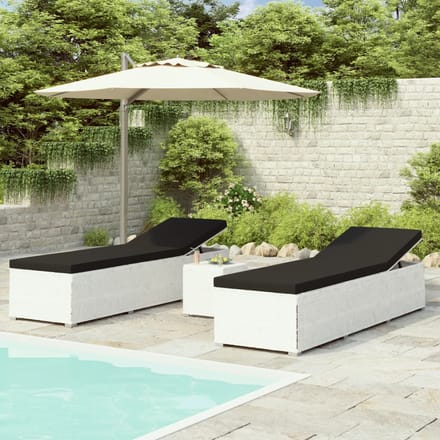 vidaXL - 3-delige - Ligbeddenset - met - theetafel - poly - rattan - wit