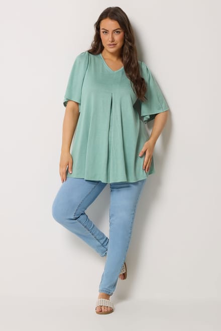 Yours Groene Top Met Plooien Aan De Voorkant Size 48