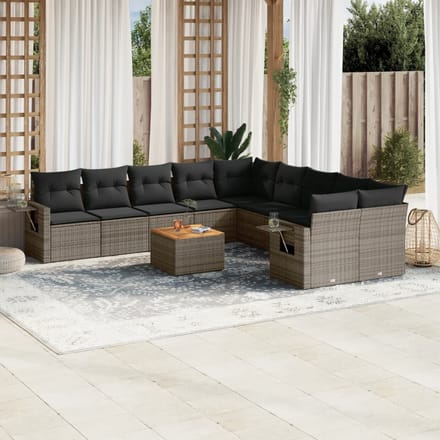 vidaXL - 11-delige - Loungeset - met - kussens - poly - rattan - grijs