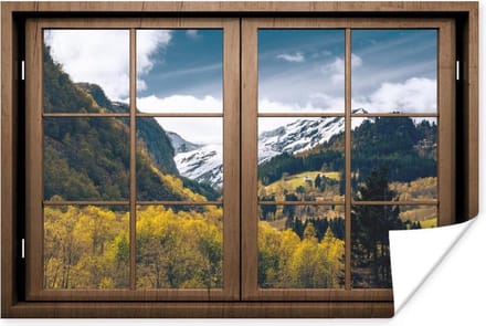 Poster Doorkijk - Sneeuw - Berg - 120x80 cm