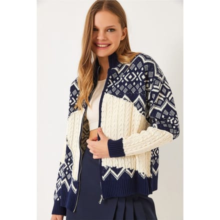 Geometrisch Patroon Ritskraag Cardigan