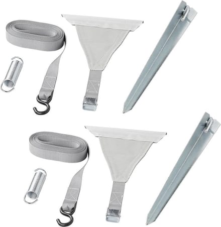 ProPlus 8-delige Stormbandset 2 x 4,8 m – Voor cassetteluifel en luifelrail – Met peesbevestiging en spanveren – Grijs