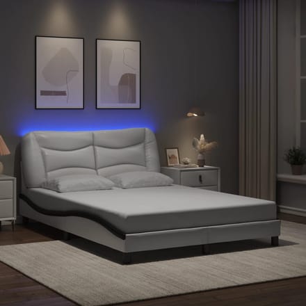 vidaXL - Bedframe - met - LED - zonder - matras - "Hvar" - wit - en - zwart - 140x190 - cm