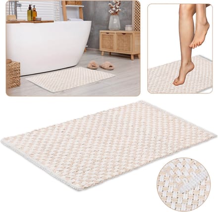 Wit en crème gevlochten badkamermat/mat 50x80 cm - COOL Pluche Microvezel, HOOG Gramgewicht