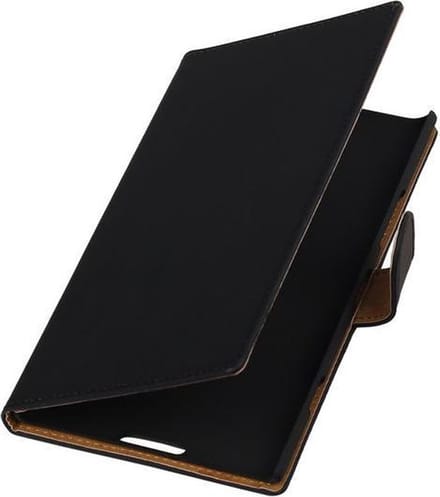Zwart Effen Booktype Nokia Lumia 1520 Wallet Cover Hoesje