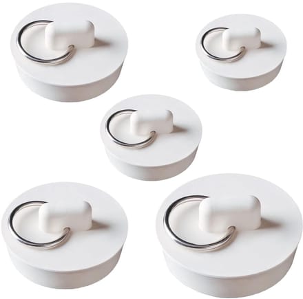 Dailygoods- Badstop Set van 5 - Rubber Gootsteenplug - Waterdicht - Afdichting - Ophangring - Diverse Maten - Afvoerplug