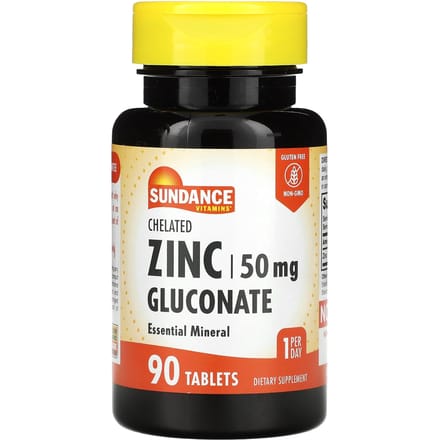Sundance Vitamins, Gluconate de Zinc Chélaté, 50mg, 90 Comprimés