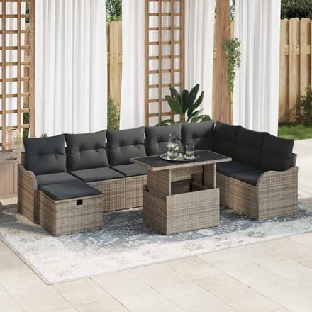 vidaXL Tuin Sofa Set 9 st Grijs poly rattan