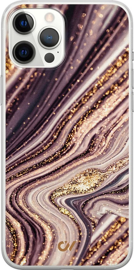 Hoesje geschikt voor Apple iPhone 12 Pro Max - Golden Pink Marble - - Paars - Apple - Casevibes