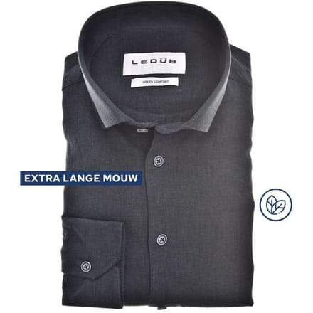 Ledûb Overhemd Solid Color Cotton-Linnen Blend Button-Down Extra Long Sleeve Mouwlengte 7 Navy / male