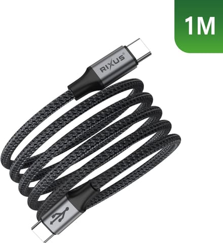 Rixus RXUC66C Magnetic Charging Cord USB-C To USB-C 100cm 60W Black