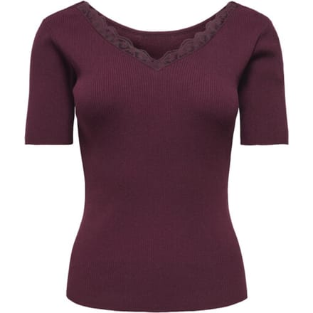 Jacqueline de Yong T-shirt Jdynanna S/s Revers Lace Pullover K 15376557 Windsor Wine Dames Maat - M