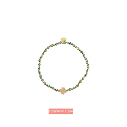 Day&Eve by Go Dutch Label Armband (Sieraad) Elastisch Klaver Kralen Groen