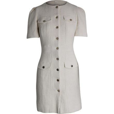 Maje Rillio Bouclé Tweed Knopen-voor Mini Jurk in Crème Katoen
