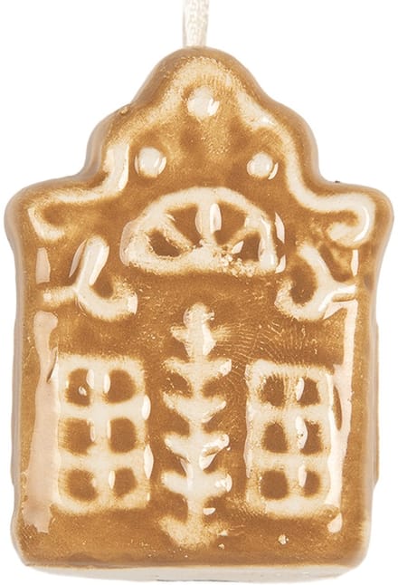 Clayre & Eef Kersthanger Huis 4x4x5 cm Bruin Keramiek