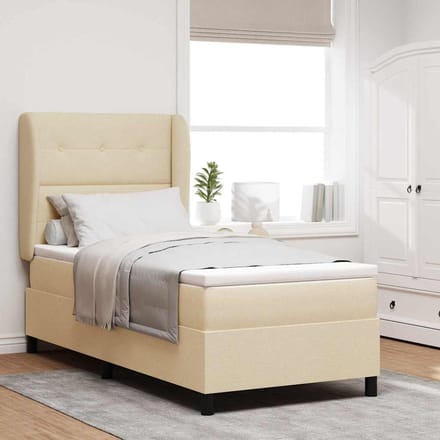 vidaXL - Boxspring - bed - met - hoofdeinde - Crème - 100 - x - 200 - cm - Stof