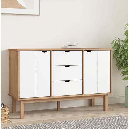 vidaXL - Dressoir - OTTA - 113,5x43x73 - cm - massief - grenenhout - bruin - en - wit