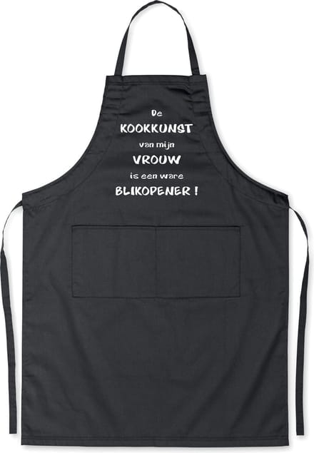 Benza Schort De kookkunst van mijn vrouw - Grappige/Leuke/Mooie/Luxe Keukenschort - Zwart