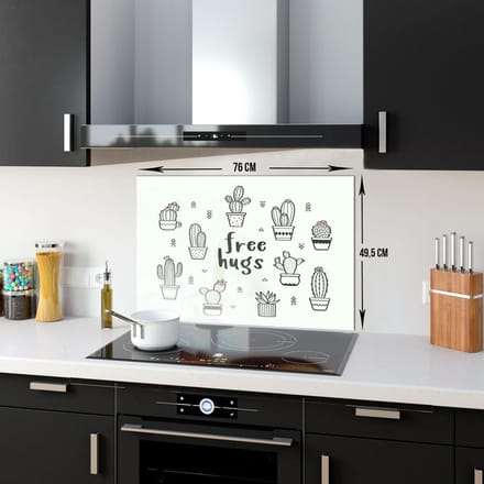 Free Hugs Tempered Glas Spatbescherming Voor Achter de Kookplaat 49,5cm x 76cm