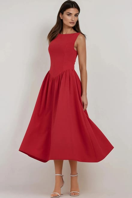 A-Form Midi-jurk met Ronde Hals