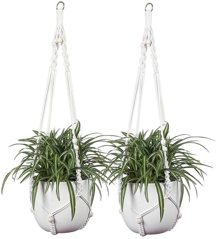 Dailygoods - Set van 2 Macramé Plantenhangers - Boho Katoen, 114 cm