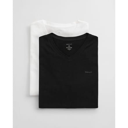 Gant T-Shirt Uni Cotton V-Neck 2Pack Zwart-Wit / male