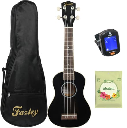 Sopraan Ukelele starterset - incl. tas, stemapparaat - Fazley K21B/W Zwart