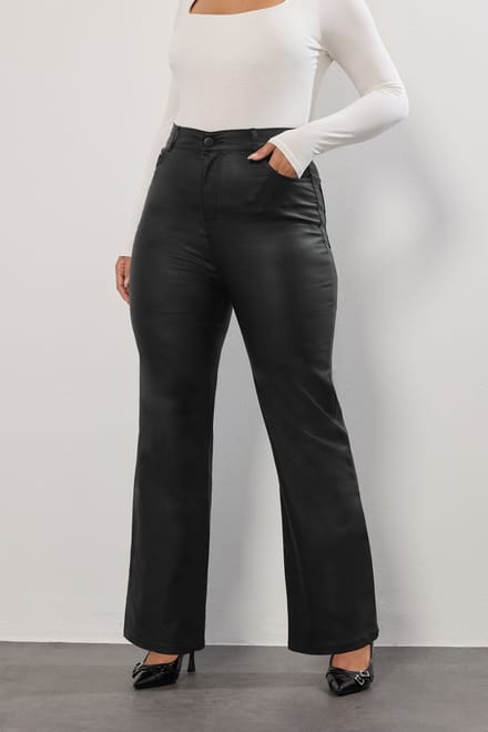 Yours Zwarte Gecoate Wijde Broek Size 44