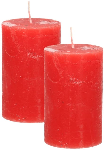 Atmosphera Stompkaars/cilinderkaars - 2x - rood - 5 x 8 cm - klein rustiek model