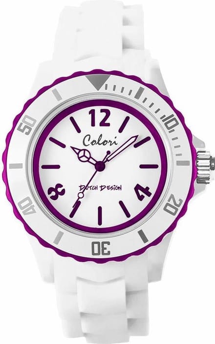 Colori White Summer 5 COL402 Horloge - Siliconen Band - Ø 44 mm - Wit / Paars