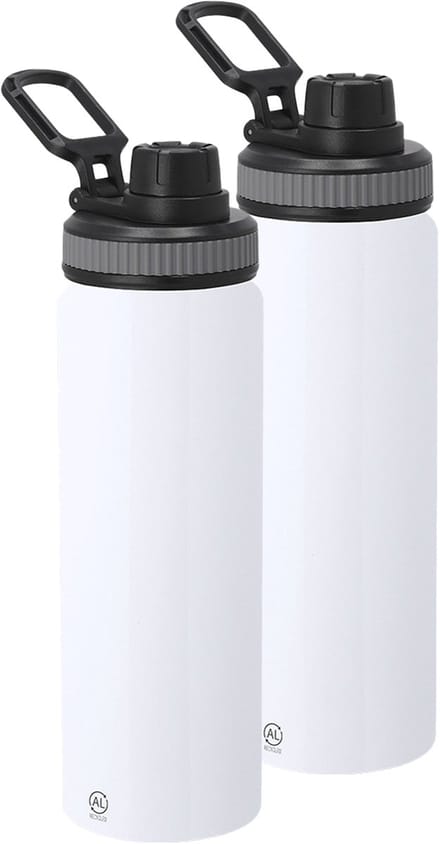 Bellatio Design Waterfles/drinkfles sport bidon Fitmaster - 2x - metallic wit - 800 ml - aluminium - schroefdop