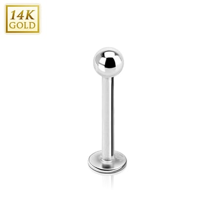 Piercing 14kt labret extern schroefdraad 1.6x10x3 - wit goud - LMPiercings