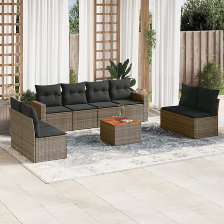 vidaXL - 9-delige - Loungeset - met - kussens - poly - rattan - grijs