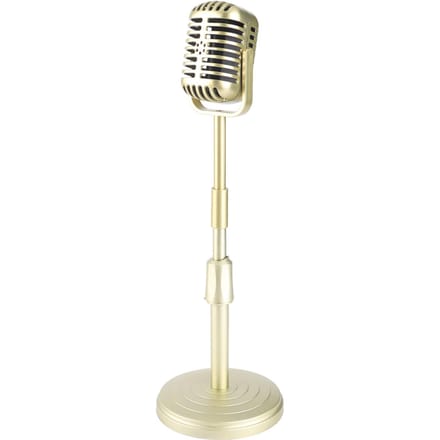 Modèle de microphone à l'ancienne avec base stable et tige de support, ensemble d'accessoires de microphone de style rétro or