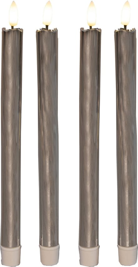 Anna's Collection LED dinerkaarsen - 4x st - zilver glimmend - 25 cm - met timer - 3D vlam