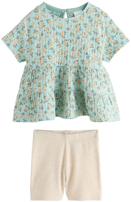 Next - Meisjes - Set van blouse met korte mouwen en short - Blauw