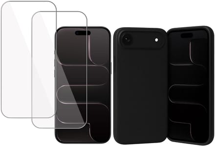 Technow hoesje + 2x Screenprotector geschikt voor iPhone 17 Air – Tempered Glass - Liquid Back Case - Cover - Zwart