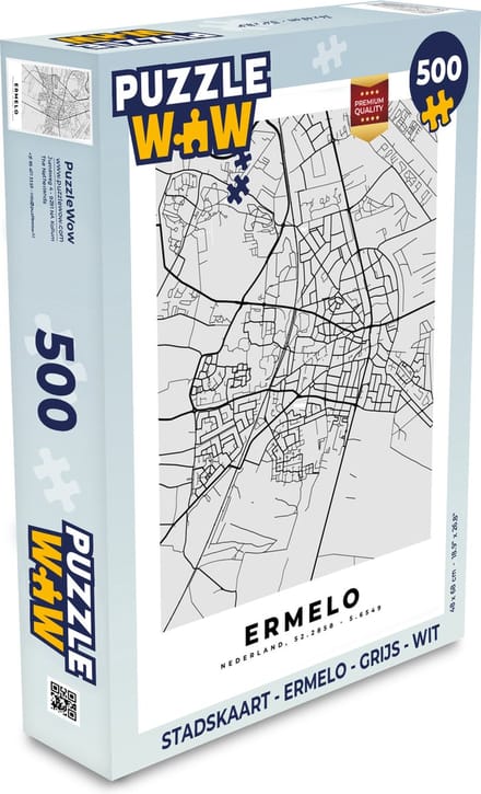 Puzzel Stadskaart - Ermelo - Grijs - Wit - Legpuzzel - Puzzel 500 stukjes - Plattegrond