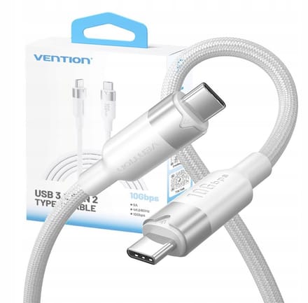 Ventie USB-C naar USB-C Kabel 3.2 5A 10Gbps 4K 1m Wit